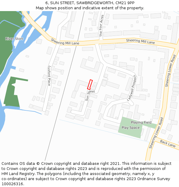 6, SUN STREET, SAWBRIDGEWORTH, CM21 9PP: Location map and indicative extent of plot
