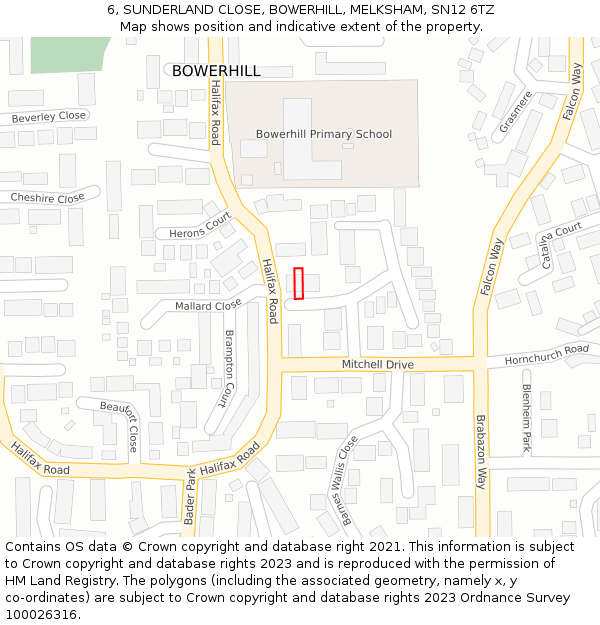 6, SUNDERLAND CLOSE, BOWERHILL, MELKSHAM, SN12 6TZ: Location map and indicative extent of plot