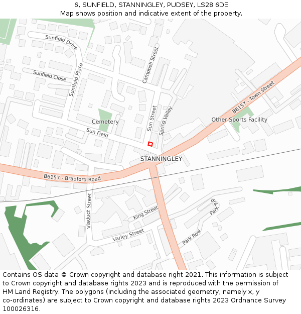 6, SUNFIELD, STANNINGLEY, PUDSEY, LS28 6DE: Location map and indicative extent of plot