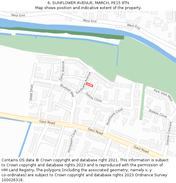 6, SUNFLOWER AVENUE, MARCH, PE15 9TN: Location map and indicative extent of plot