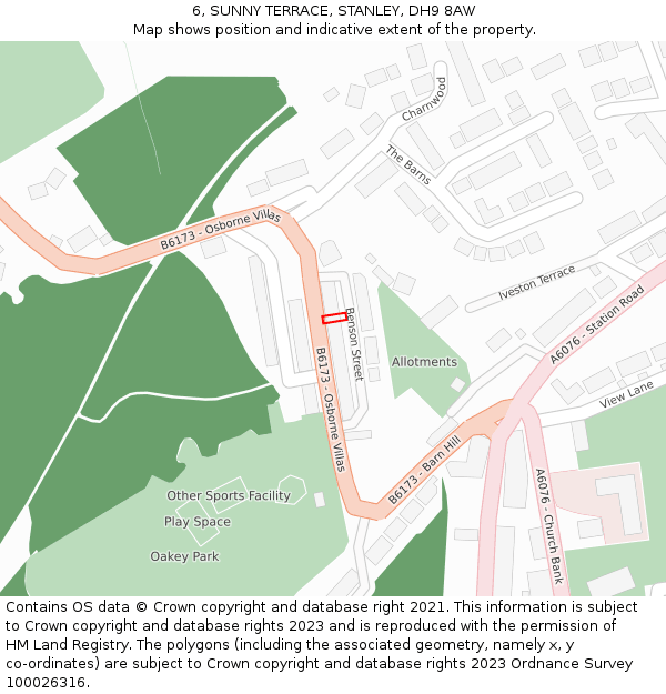 6, SUNNY TERRACE, STANLEY, DH9 8AW: Location map and indicative extent of plot