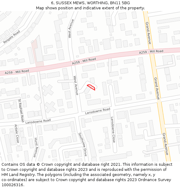 6, SUSSEX MEWS, WORTHING, BN11 5BG: Location map and indicative extent of plot