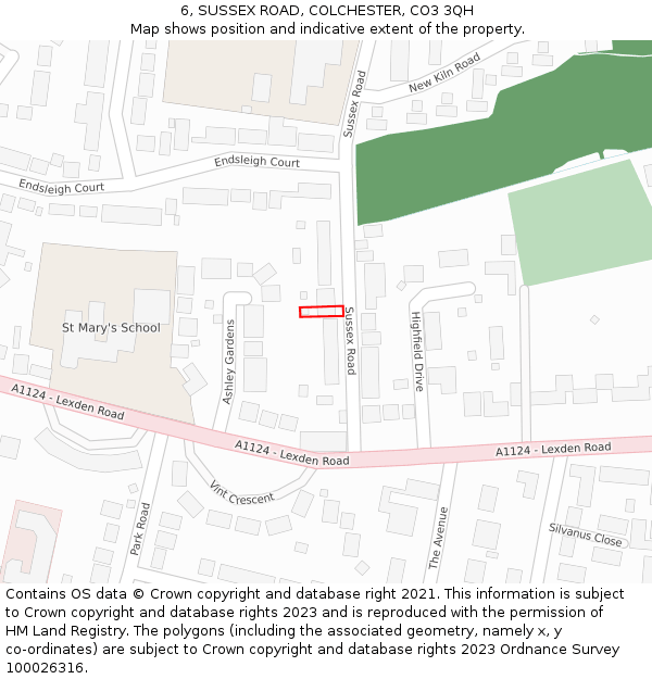 6, SUSSEX ROAD, COLCHESTER, CO3 3QH: Location map and indicative extent of plot