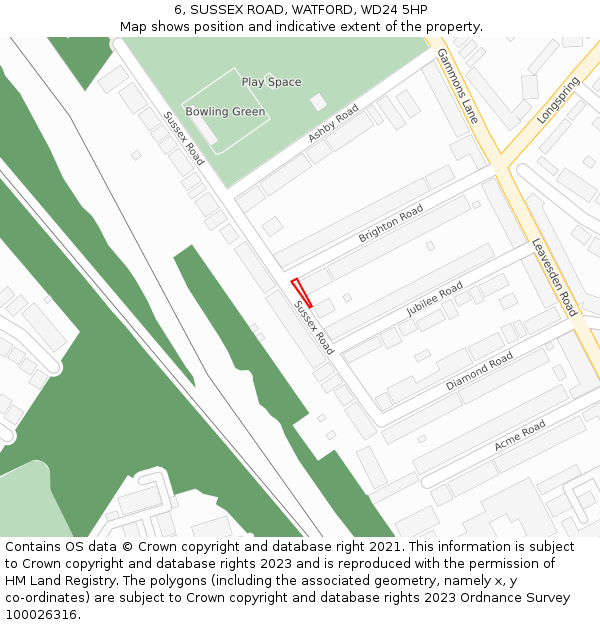6, SUSSEX ROAD, WATFORD, WD24 5HP: Location map and indicative extent of plot