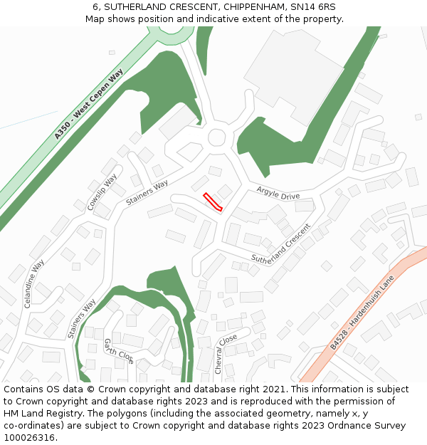 6, SUTHERLAND CRESCENT, CHIPPENHAM, SN14 6RS: Location map and indicative extent of plot