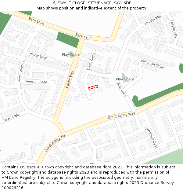 6, SWALE CLOSE, STEVENAGE, SG1 6DF: Location map and indicative extent of plot