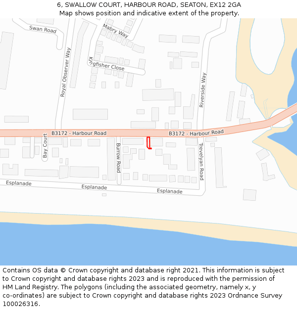 6, SWALLOW COURT, HARBOUR ROAD, SEATON, EX12 2GA: Location map and indicative extent of plot