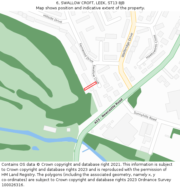 6, SWALLOW CROFT, LEEK, ST13 8JB: Location map and indicative extent of plot