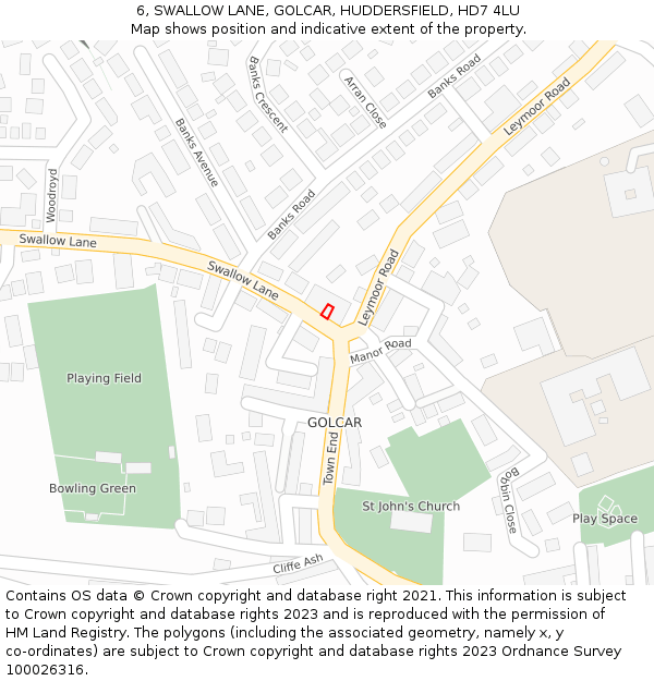 6, SWALLOW LANE, GOLCAR, HUDDERSFIELD, HD7 4LU: Location map and indicative extent of plot