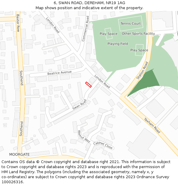 6, SWAN ROAD, DEREHAM, NR19 1AG: Location map and indicative extent of plot