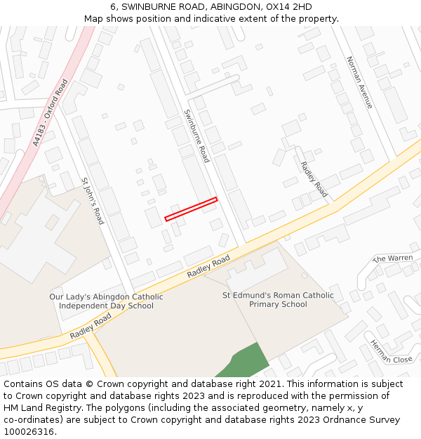 6, SWINBURNE ROAD, ABINGDON, OX14 2HD: Location map and indicative extent of plot