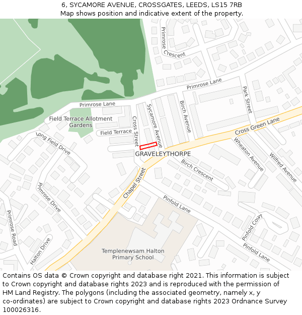6, SYCAMORE AVENUE, CROSSGATES, LEEDS, LS15 7RB: Location map and indicative extent of plot