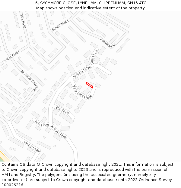 6, SYCAMORE CLOSE, LYNEHAM, CHIPPENHAM, SN15 4TG: Location map and indicative extent of plot