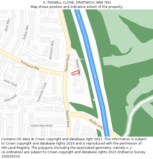 6, TAGWELL CLOSE, DROITWICH, WR9 7EN: Location map and indicative extent of plot