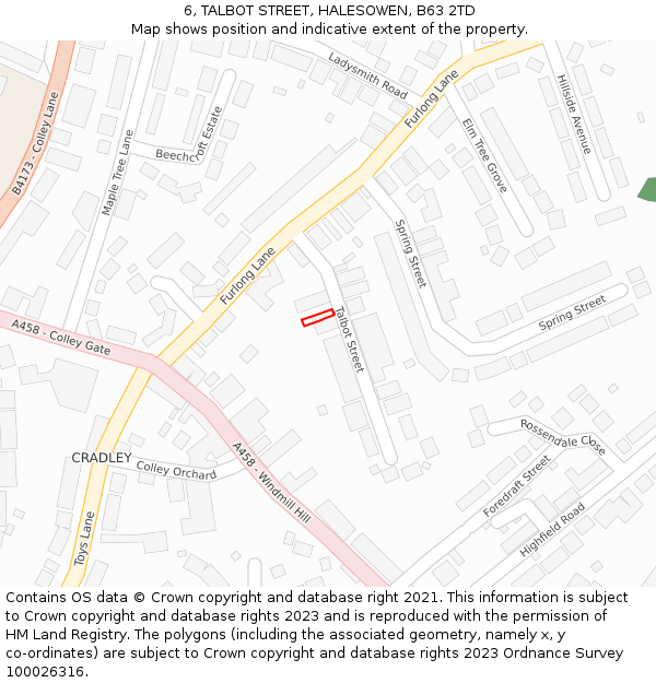 6, TALBOT STREET, HALESOWEN, B63 2TD: Location map and indicative extent of plot