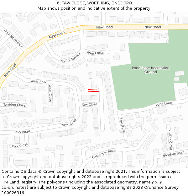 6, TAW CLOSE, WORTHING, BN13 3PQ: Location map and indicative extent of plot