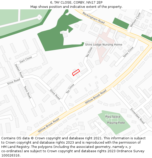 6, TAY CLOSE, CORBY, NN17 2EP: Location map and indicative extent of plot