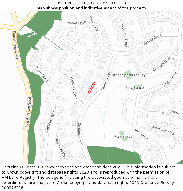 6, TEAL CLOSE, TORQUAY, TQ2 7TB: Location map and indicative extent of plot