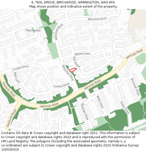 6, TEAL GROVE, BIRCHWOOD, WARRINGTON, WA3 6PA: Location map and indicative extent of plot