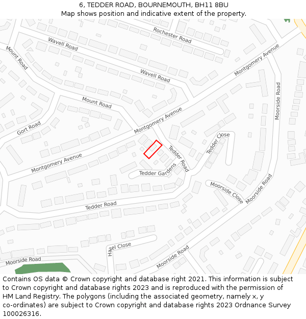 6, TEDDER ROAD, BOURNEMOUTH, BH11 8BU: Location map and indicative extent of plot