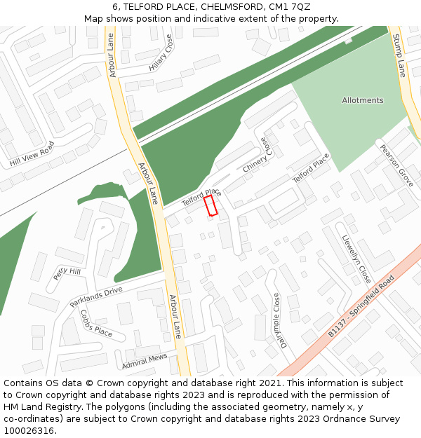 6, TELFORD PLACE, CHELMSFORD, CM1 7QZ: Location map and indicative extent of plot