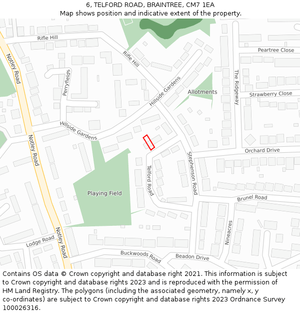 6, TELFORD ROAD, BRAINTREE, CM7 1EA: Location map and indicative extent of plot