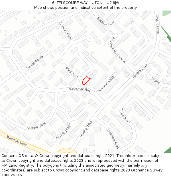 6, TELSCOMBE WAY, LUTON, LU2 8JW: Location map and indicative extent of plot