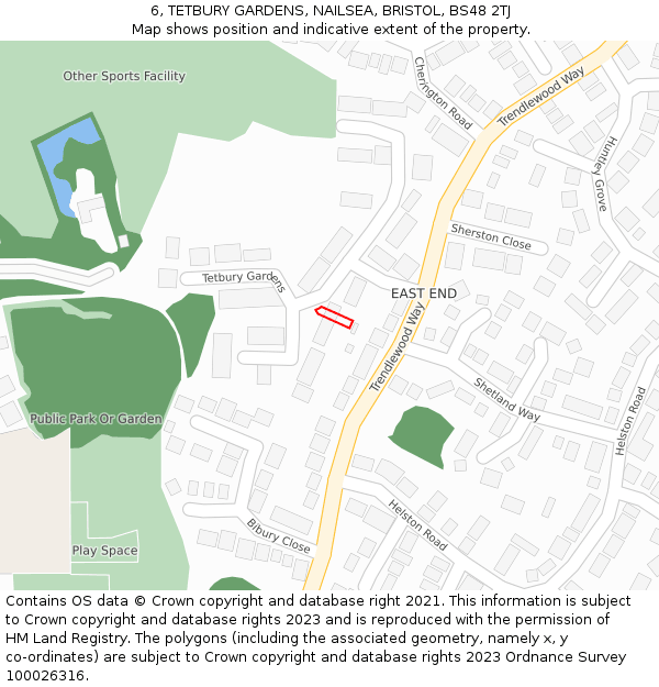 6, TETBURY GARDENS, NAILSEA, BRISTOL, BS48 2TJ: Location map and indicative extent of plot
