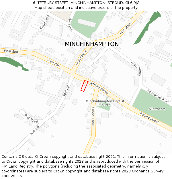 6, TETBURY STREET, MINCHINHAMPTON, STROUD, GL6 9JG: Location map and indicative extent of plot