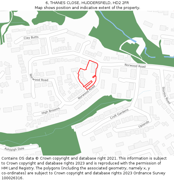 6, THANES CLOSE, HUDDERSFIELD, HD2 2FR: Location map and indicative extent of plot