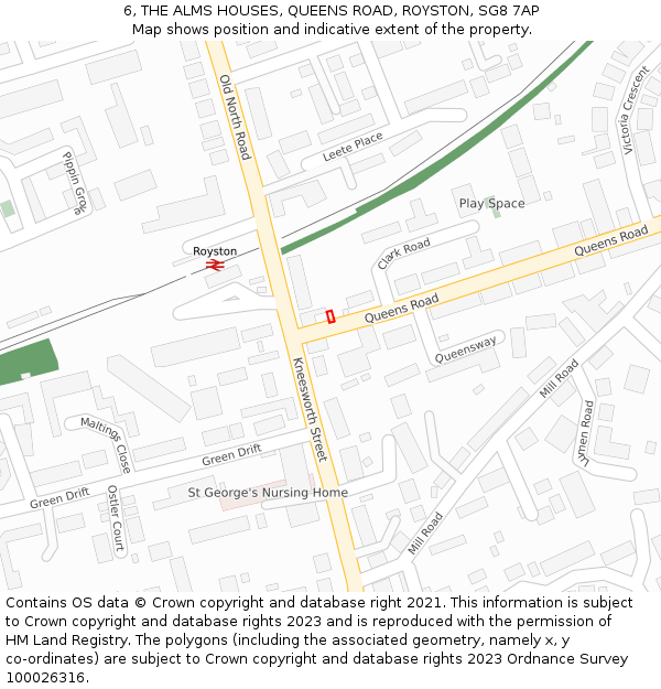 6, THE ALMS HOUSES, QUEENS ROAD, ROYSTON, SG8 7AP: Location map and indicative extent of plot