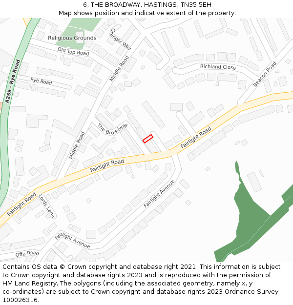 6, THE BROADWAY, HASTINGS, TN35 5EH: Location map and indicative extent of plot