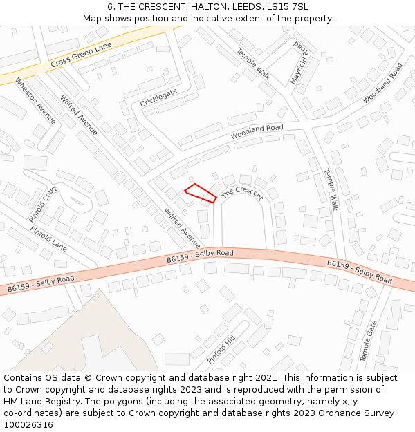6, THE CRESCENT, HALTON, LEEDS, LS15 7SL: Location map and indicative extent of plot