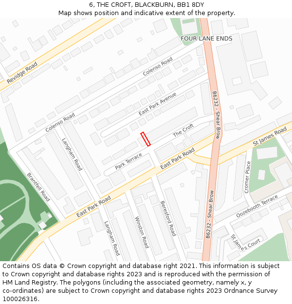 6, THE CROFT, BLACKBURN, BB1 8DY: Location map and indicative extent of plot