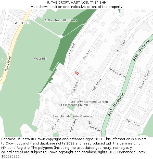 6, THE CROFT, HASTINGS, TN34 3HH: Location map and indicative extent of plot