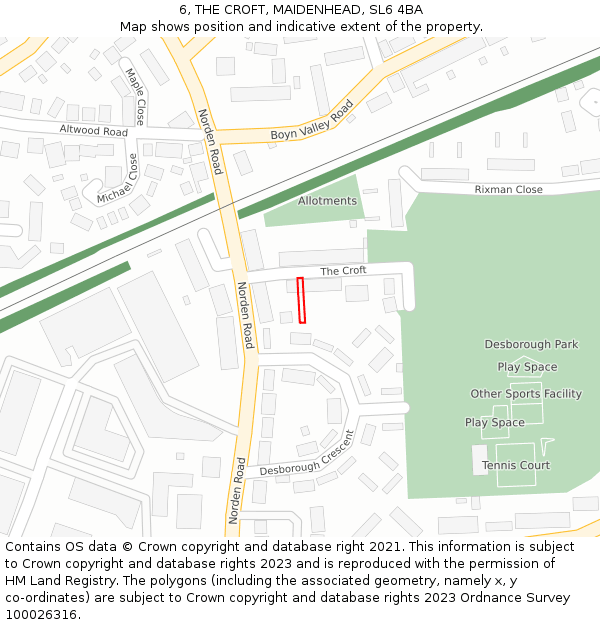 6, THE CROFT, MAIDENHEAD, SL6 4BA: Location map and indicative extent of plot