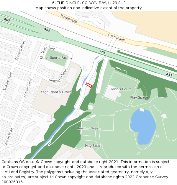 6, THE DINGLE, COLWYN BAY, LL29 8HF: Location map and indicative extent of plot