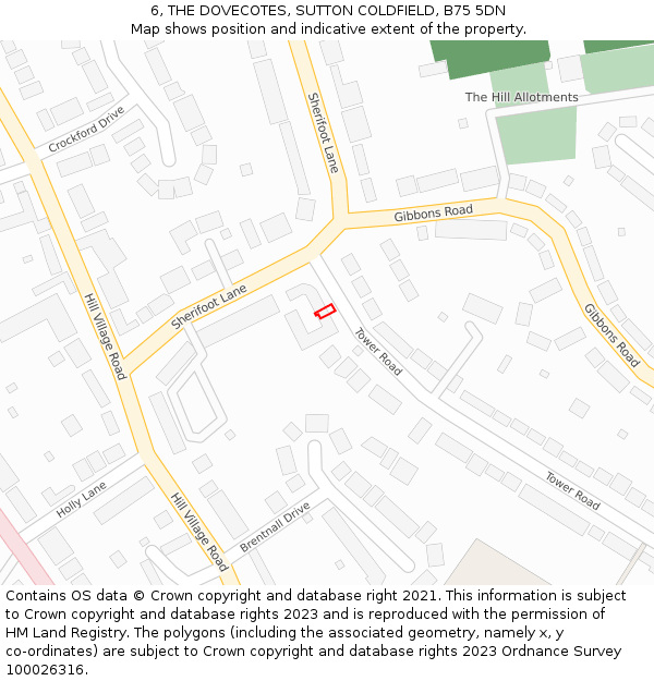 6, THE DOVECOTES, SUTTON COLDFIELD, B75 5DN: Location map and indicative extent of plot