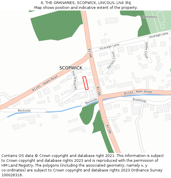 6, THE GRANARIES, SCOPWICK, LINCOLN, LN4 3NJ: Location map and indicative extent of plot