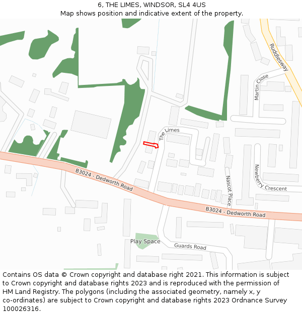 6, THE LIMES, WINDSOR, SL4 4US: Location map and indicative extent of plot