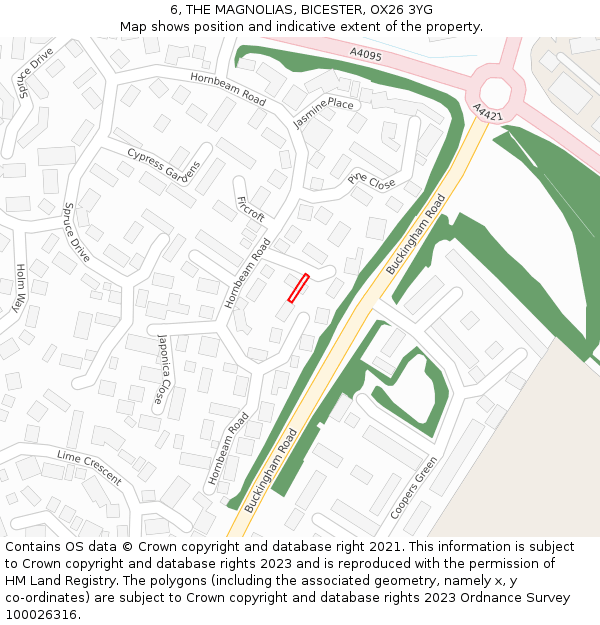 6, THE MAGNOLIAS, BICESTER, OX26 3YG: Location map and indicative extent of plot