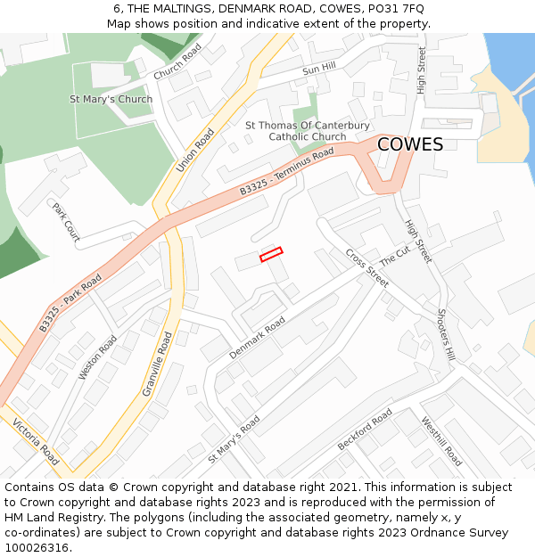 6, THE MALTINGS, DENMARK ROAD, COWES, PO31 7FQ: Location map and indicative extent of plot