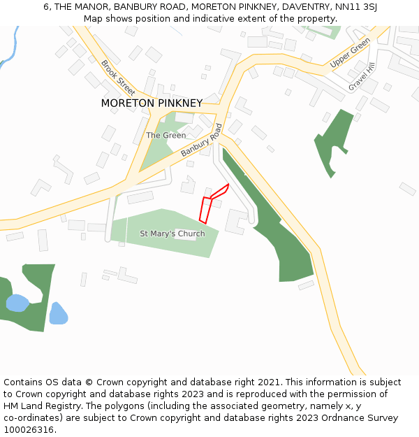 6, THE MANOR, BANBURY ROAD, MORETON PINKNEY, DAVENTRY, NN11 3SJ: Location map and indicative extent of plot