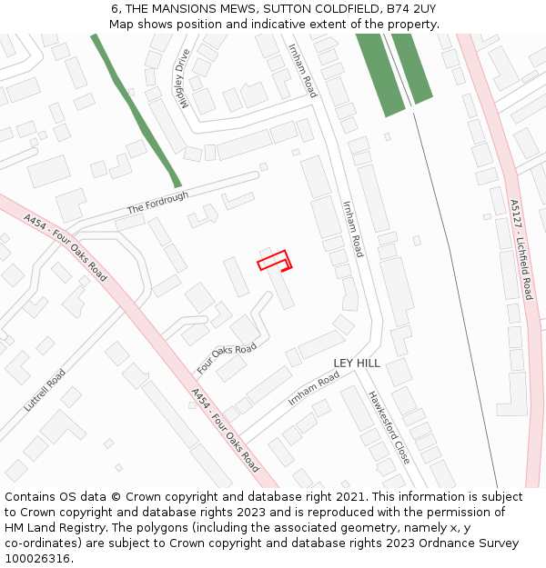 6, THE MANSIONS MEWS, SUTTON COLDFIELD, B74 2UY: Location map and indicative extent of plot