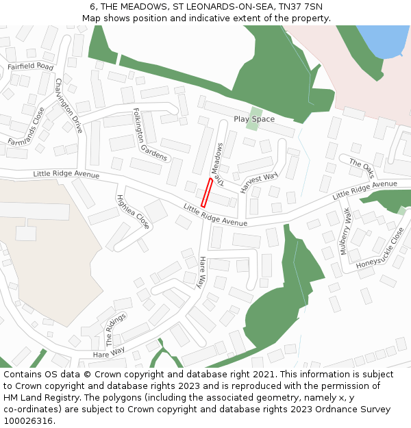 6, THE MEADOWS, ST LEONARDS-ON-SEA, TN37 7SN: Location map and indicative extent of plot