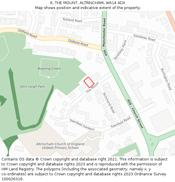 6, THE MOUNT, ALTRINCHAM, WA14 4DX: Location map and indicative extent of plot