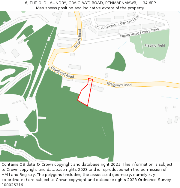6, THE OLD LAUNDRY, GRAIGLWYD ROAD, PENMAENMAWR, LL34 6EP: Location map and indicative extent of plot