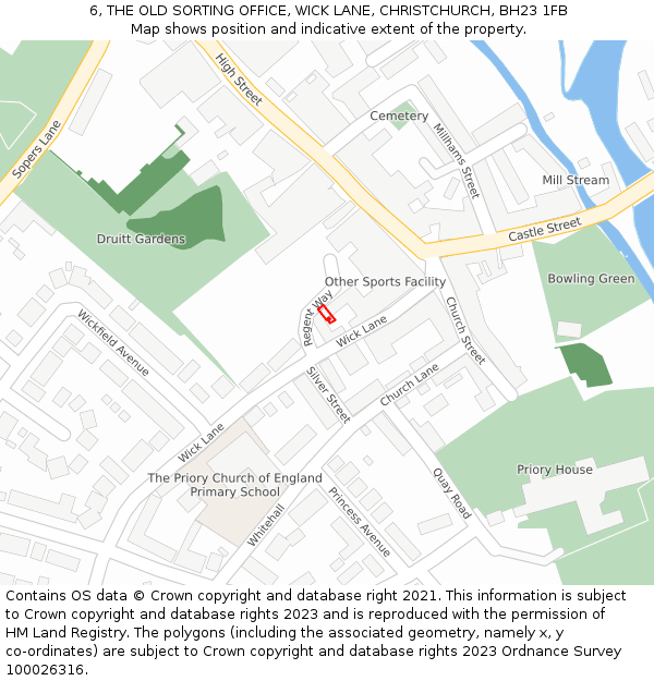 6, THE OLD SORTING OFFICE, WICK LANE, CHRISTCHURCH, BH23 1FB: Location map and indicative extent of plot