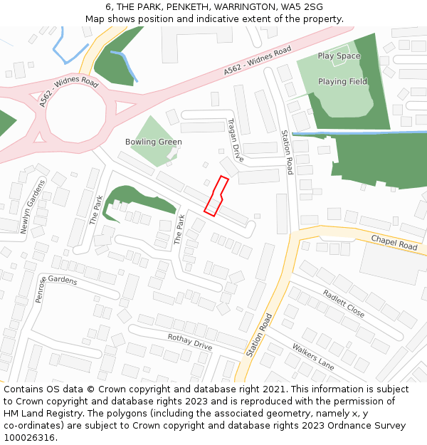 6, THE PARK, PENKETH, WARRINGTON, WA5 2SG: Location map and indicative extent of plot