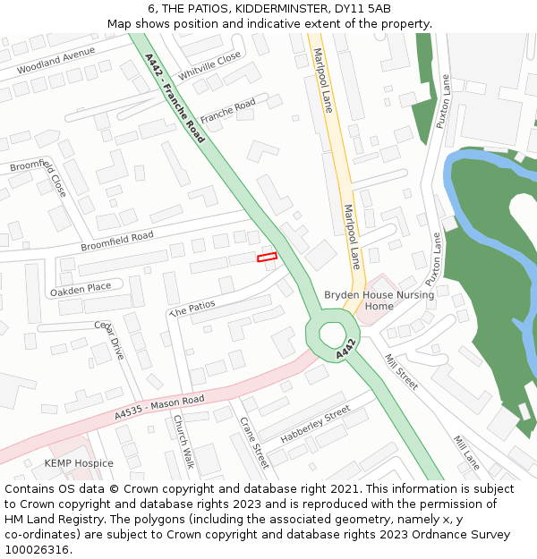 6, THE PATIOS, KIDDERMINSTER, DY11 5AB: Location map and indicative extent of plot